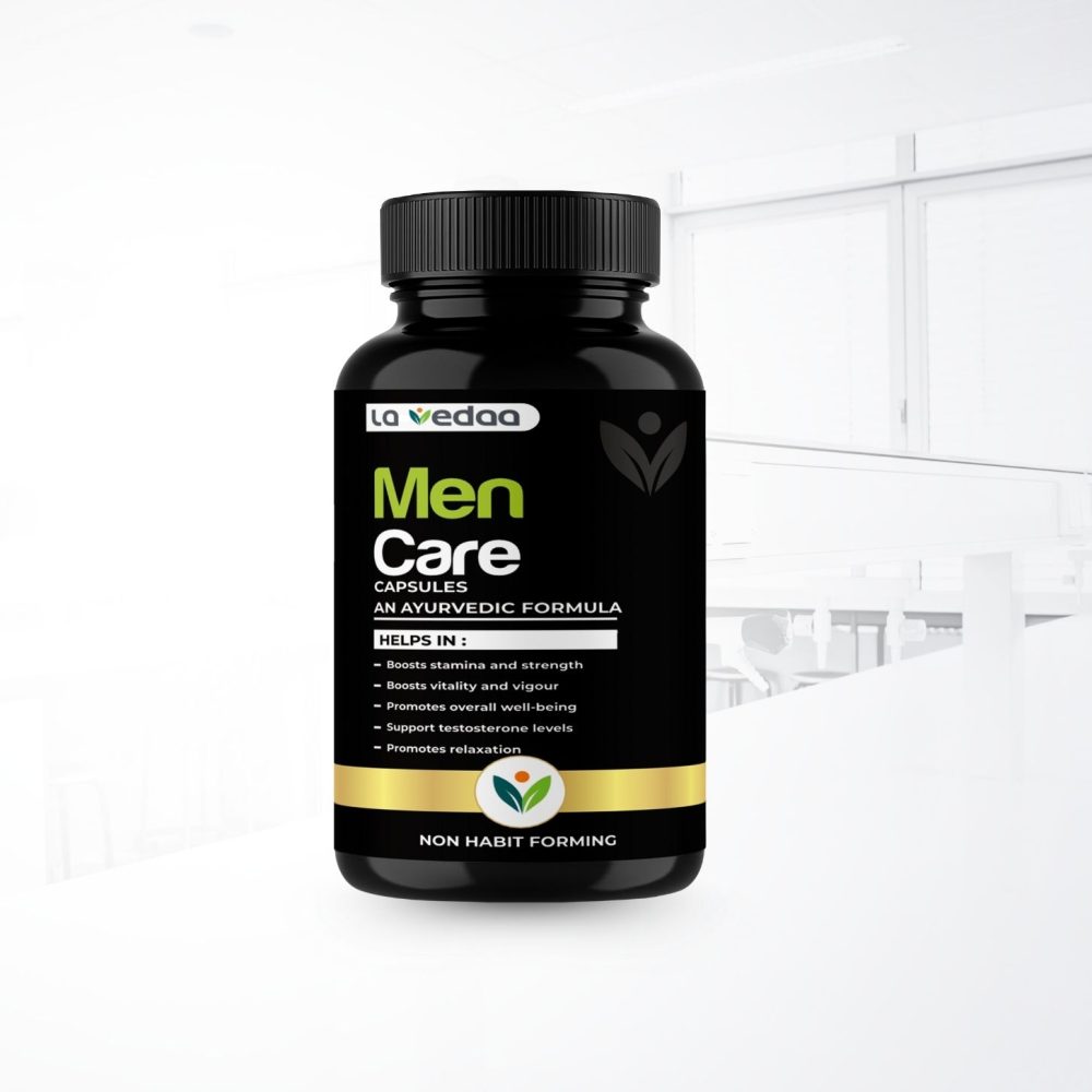 La Vedaa Men Care Capsules | Ayurvedic Multivitamin For Men with 24 Powerful Herbs | Herbal Supplement Helps in Relaxation, Boosts Stamina & Immunity | Non-Habit Forming 60 Veg Capsules