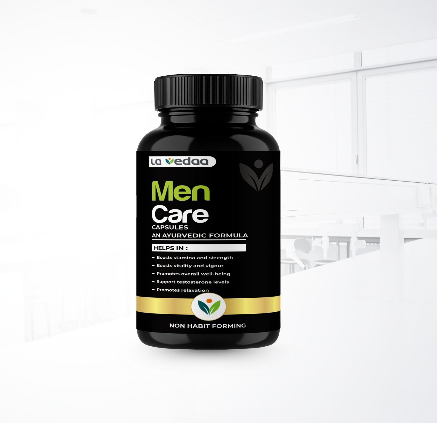 La Vedaa Men Care Capsules | Ayurvedic Multivitamin For Men with 24 Powerful Herbs | Herbal Supplement Helps in Relaxation, Boosts Stamina & Immunity | Non-Habit Forming 60 Veg Capsules