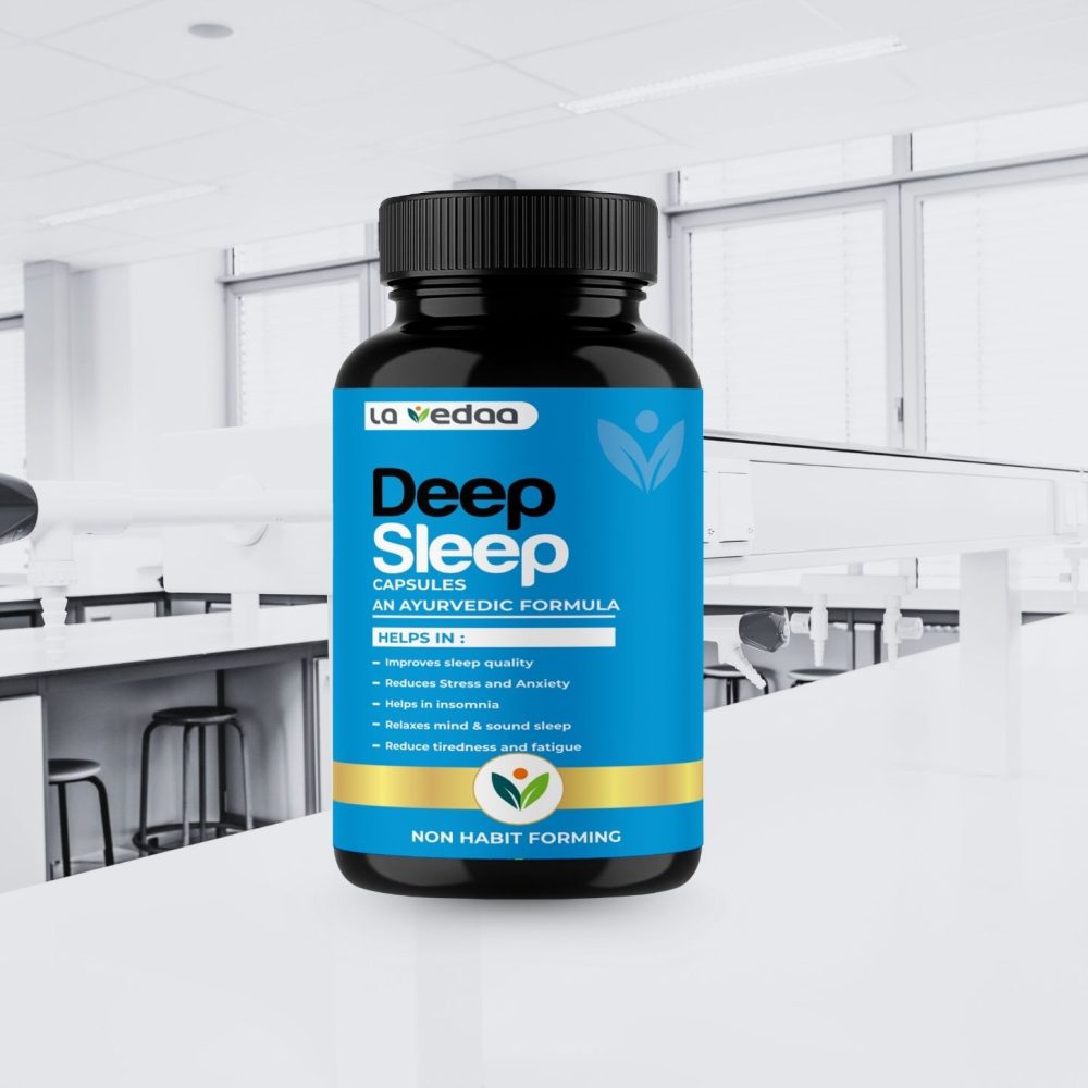 La Vedaa Deep Sleep Capsules | Ayurvedic Herbal Sleep Supplement for Men & Women | Improve Sleep with Ashwagandha, Tagar, Brahmi, Sarpagandha, Rudraksha | Non-Habit Forming 60 Veg Capsules