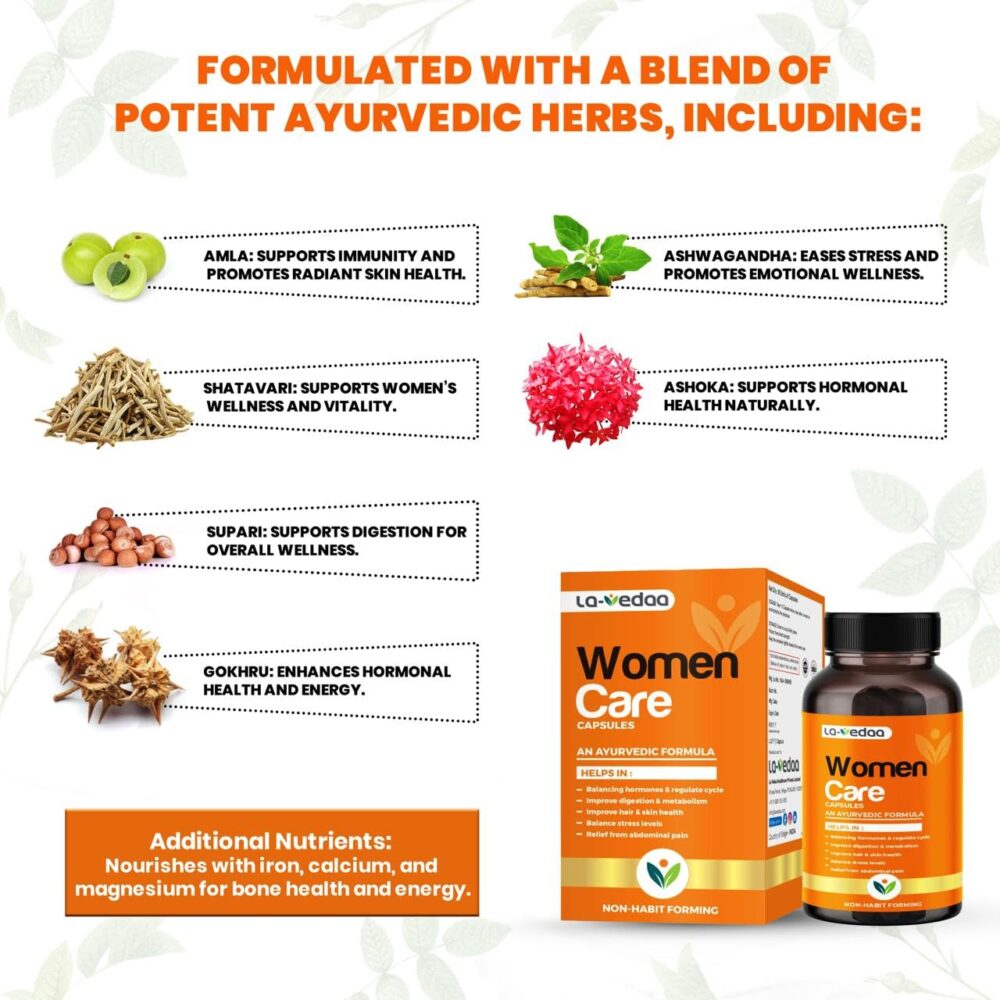 Women Care Ayurvedic Capsules | Hormonal Balance & Wellness Support | Shatavari Ashoka Lodhra | 25 Herbs for Women Health | Energy & Vitality | 60 Caps